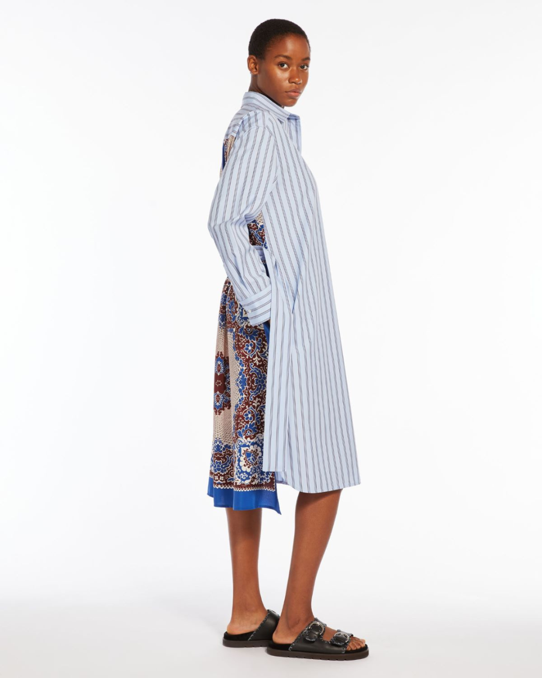 Striped Pure Cotton Poplin Midi Shirt Dress