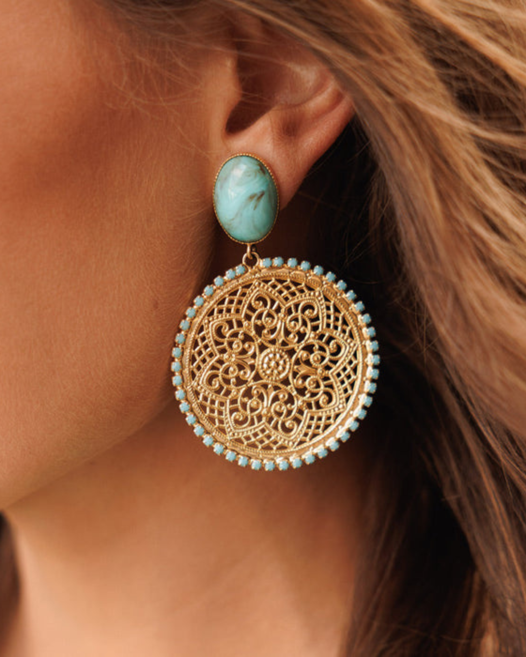 Alexandra Boho Earrings / Turquoise Matt - Gold