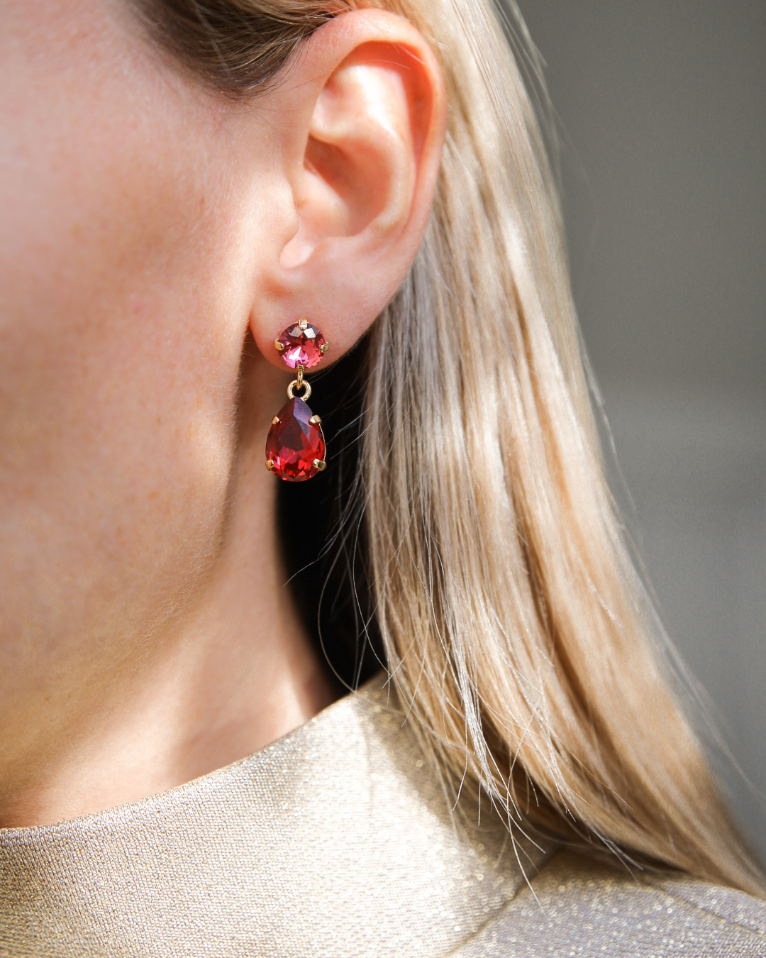 Mini Drop Earrings / Mulberry Red