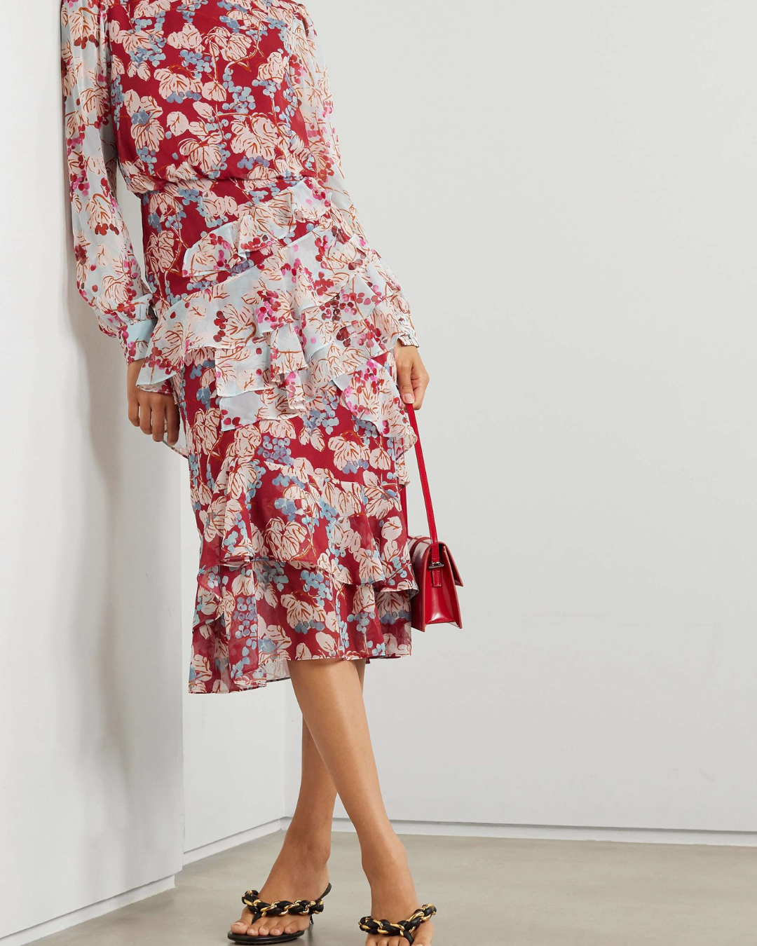 Saloni Isa tiered ruffled floral-print silk-chiffon midi dress