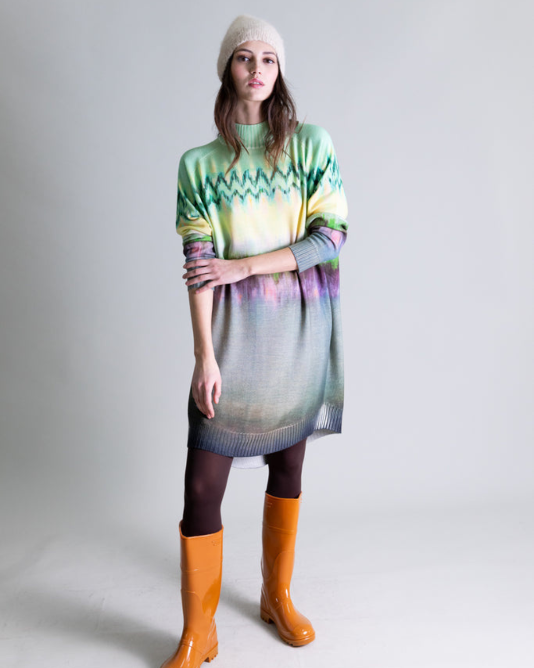 Merino wool printed dress