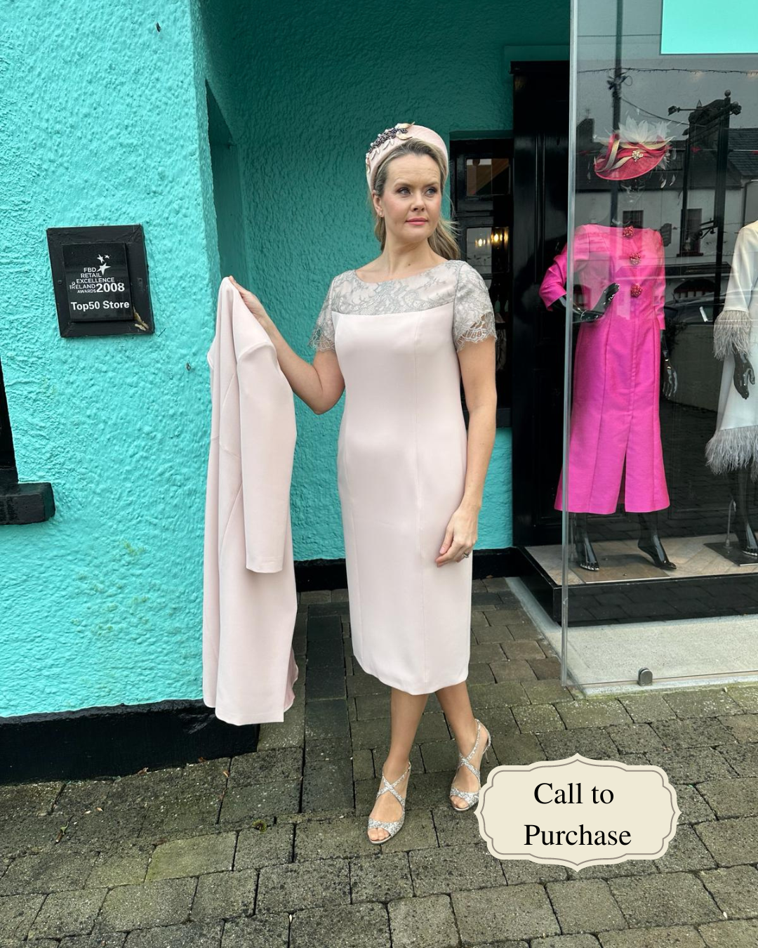 Crepe Fitted Dress With Matching Jacket - Blush Pink