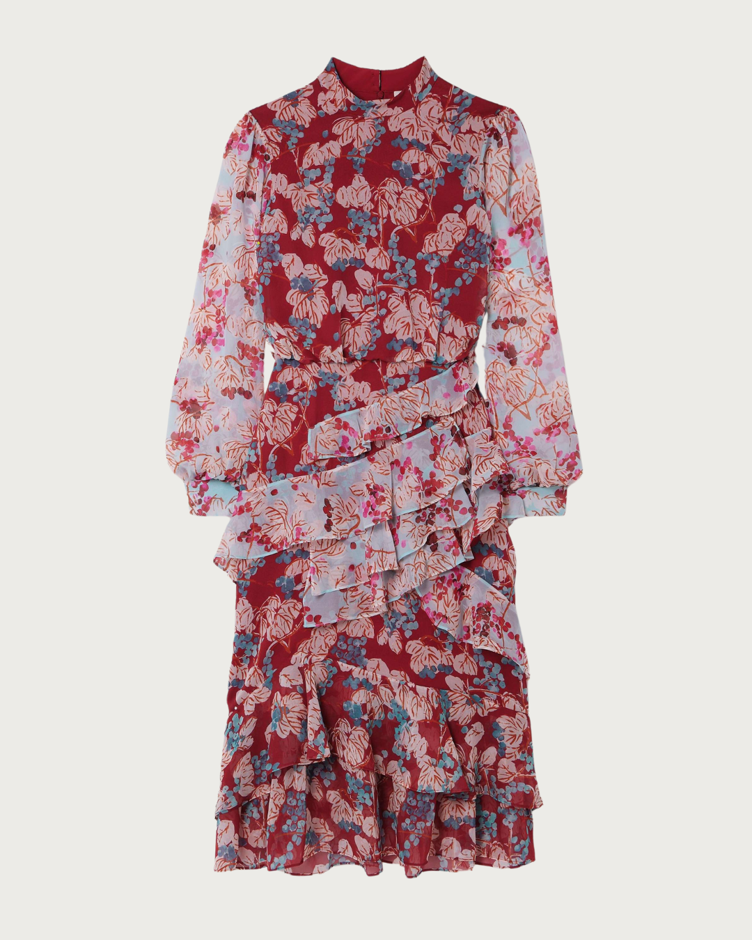 Saloni Isa tiered ruffled floral-print silk-chiffon midi dress