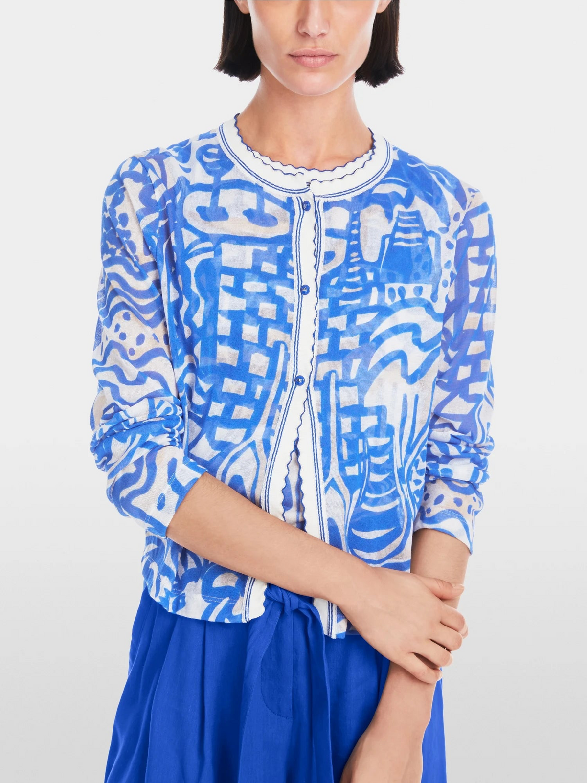 MarcCain MARC CAIN BLUE PRINT CARDIGAN KNITTED IN GERMANY