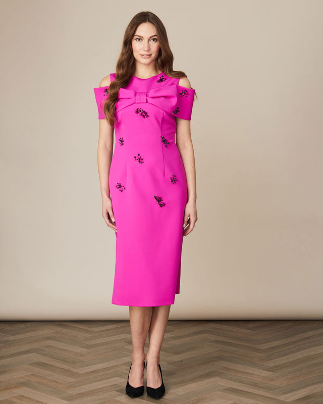 Fee G Phoebe-bow shoulder beaded dress