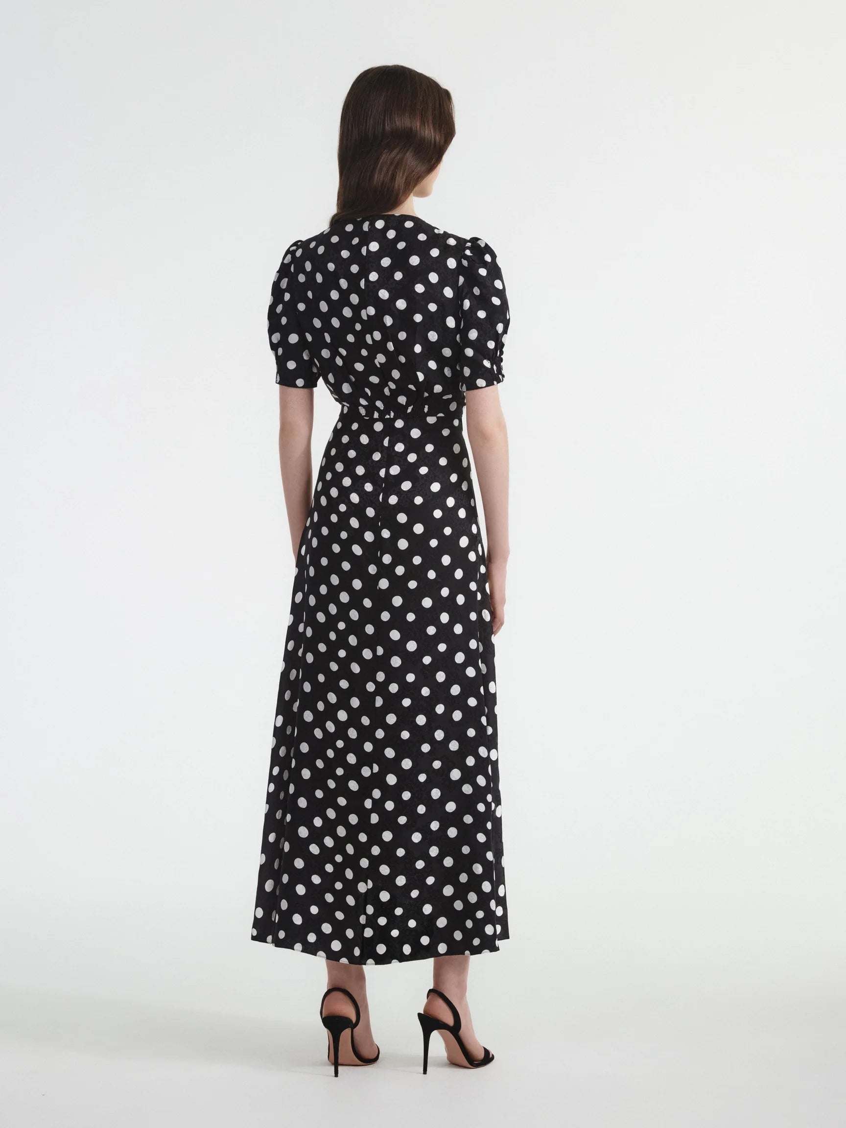 Saloni Lea Long Dress in Polka Dot Flower Embroidery
