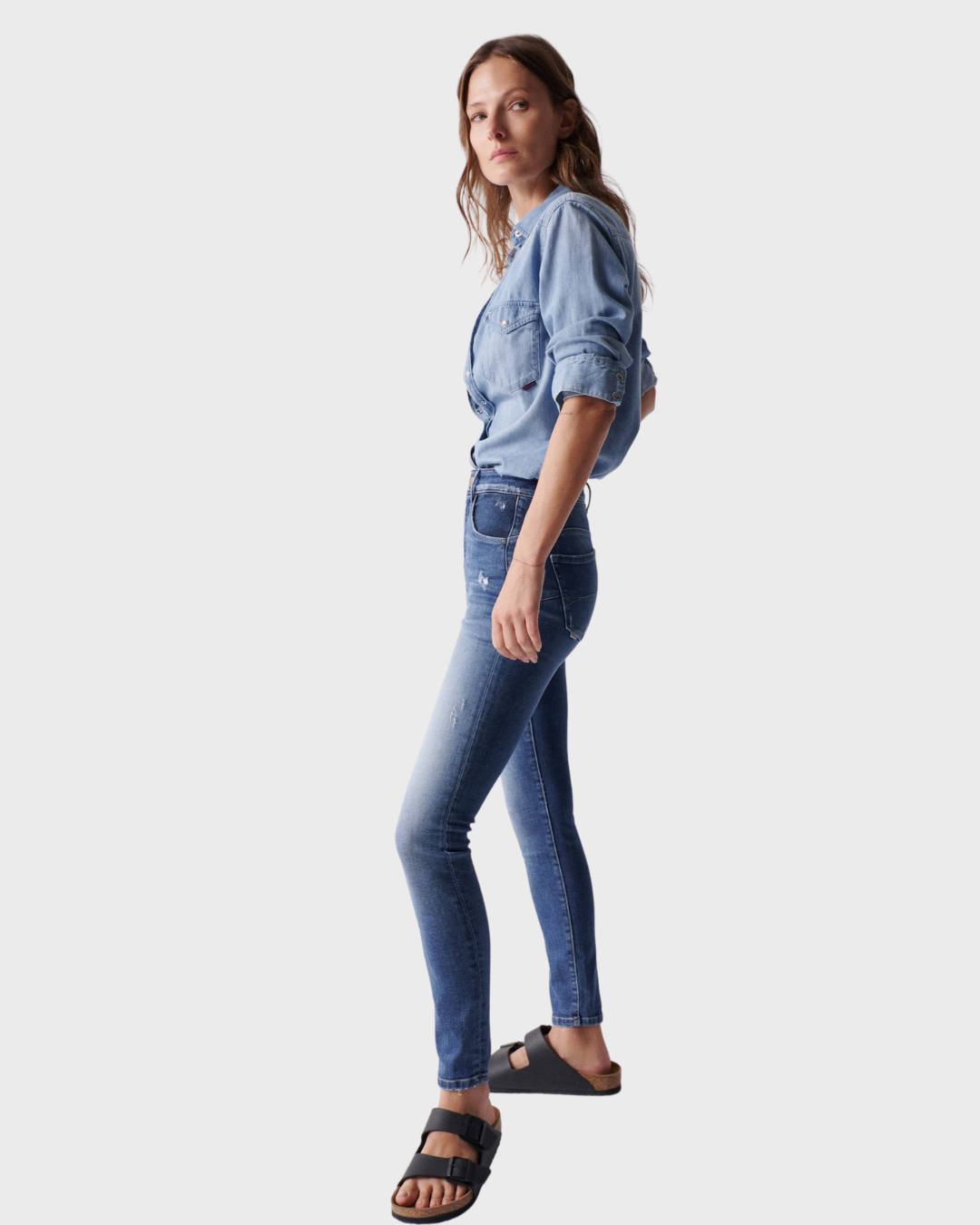 Skinny push in secret jeans with wash details
