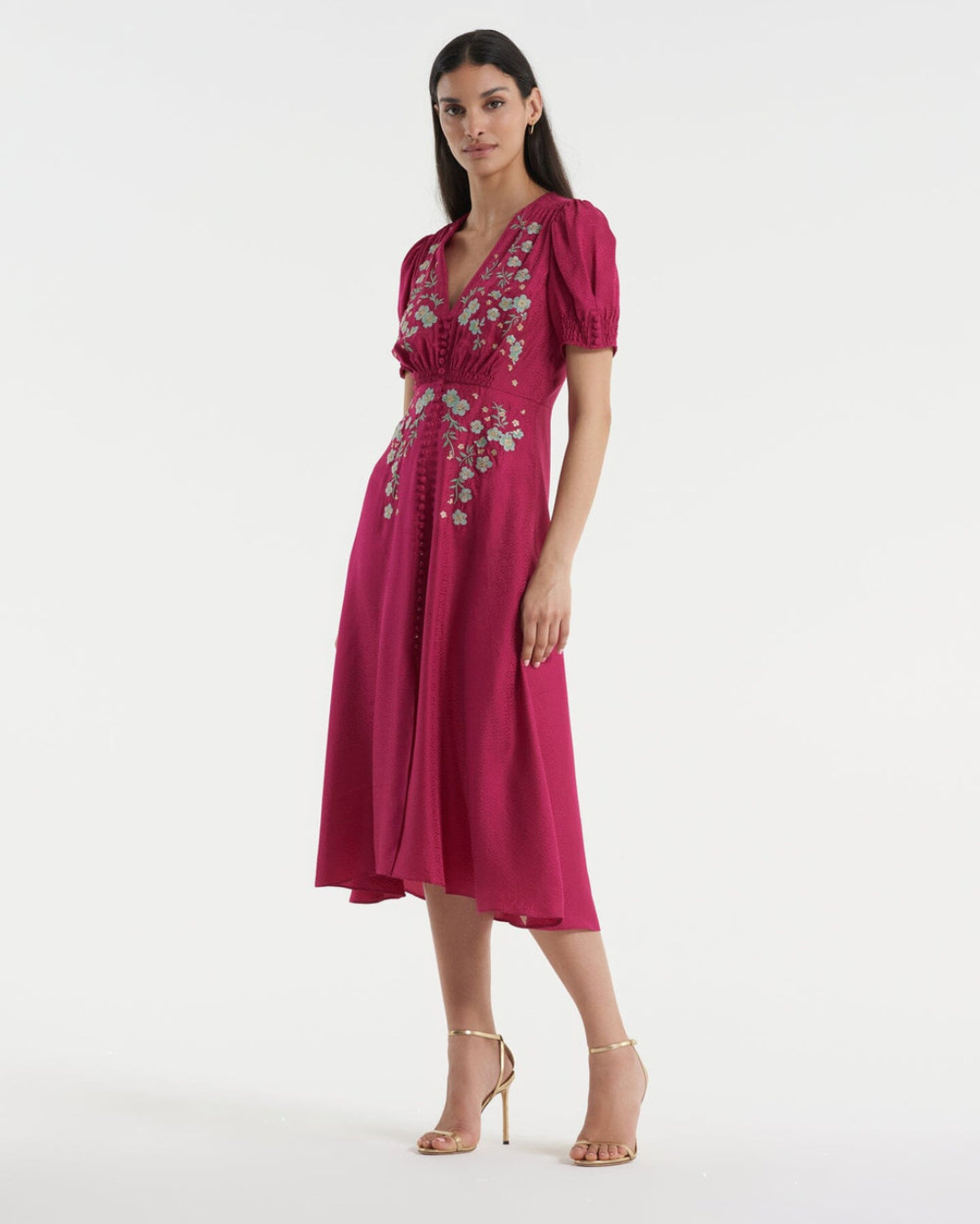 Lea Dress In Summerberry Jade Embroidered