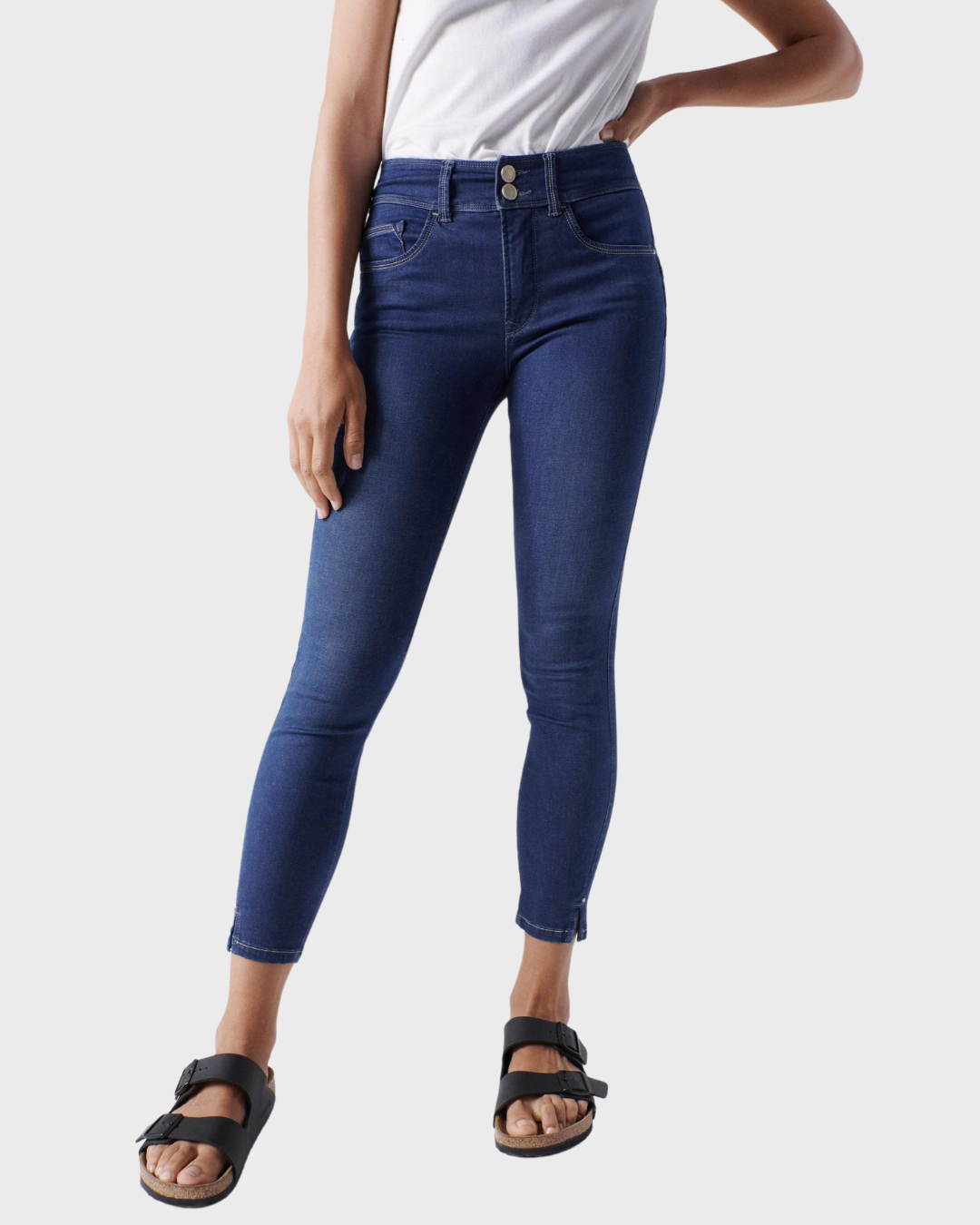 Soft touch skinny push in secret jeans with detail on the hem